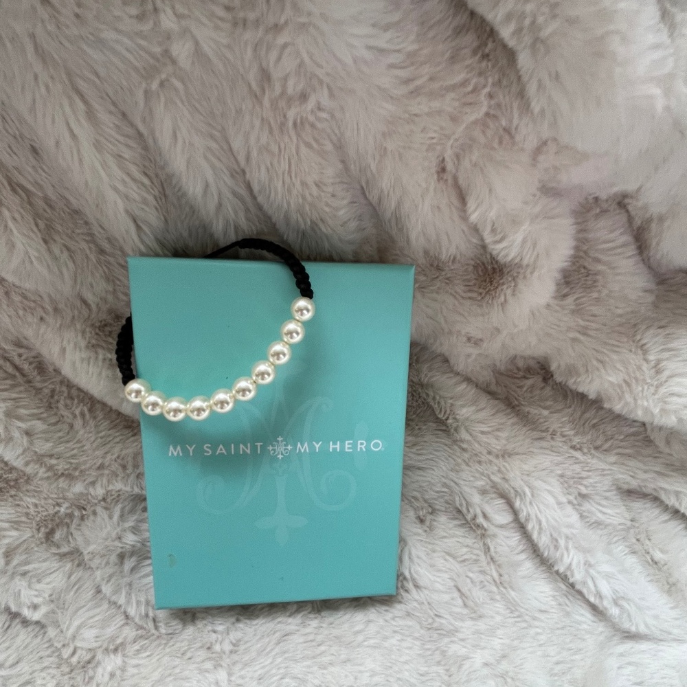 MY SAINT MY HERO St. pearl beads and St. Benedict medal bracelet